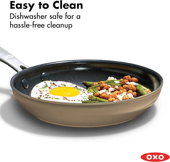 OXO Enhanced 8” Nonstick Frying Pan Skillet, Ceramic PFAS-Free Cookware, Stainless Steel Handle, Eggs & Omelets, Dishwasher & Oven Safe, Biscuit Brown