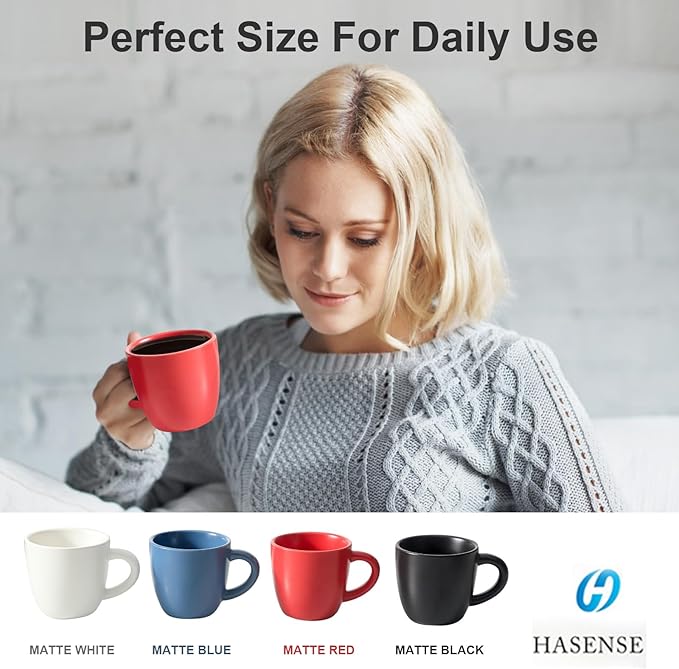 Hasense 7 Ounce Cappuccino Cups Set of 4 Perfect for Latte, Americano, Cafe Mocha and Tea, Ceramic Coffee Cups Ideal for Party Cafe Home and Kitchen, Microwave and Dishwasher safe, Red