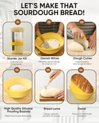 Sourdough Bread Baking Supplies 34 OZ Sourdough starter kit with 2 Bread Proofing Basket - Yellow