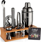 Bartender Kit Cocktail Shaker Set with Stand Bar Tool Bar Set for Drink Mixing Home Bartending Kit 17-Piece Bar Cart Accessories: Martini Shaker, Mixer Spoon, Jigger, Muddler, Strainer & Recipes Gifts