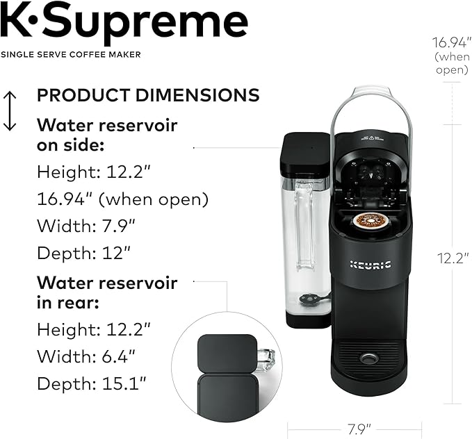 Keeurig KSupreme Single Serve KCup Pod Coffee Maker with MultiStream Technology, Strong Brew and Over Ice, 66 oz Dual‑Position Reservoir