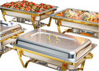 Chafing Dishes for Buffet 4 Pack, 9QT Gold and Silver Stainless Steel Chafing Dish Buffet Set Chafers and Buffet Warmers Sets for Any Party with Complete Set