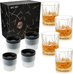 OLD BARREL Whiskey Glasses Set of 8 (4 Glasses with 4 Ice Ball Molds) 10oz Old Fashioned Crystal Glasses Gift Box – Bourbon, Scotch, Cocktail Rocks Glas – Gifts for Men, Dad, Birthday, Christmas Gift