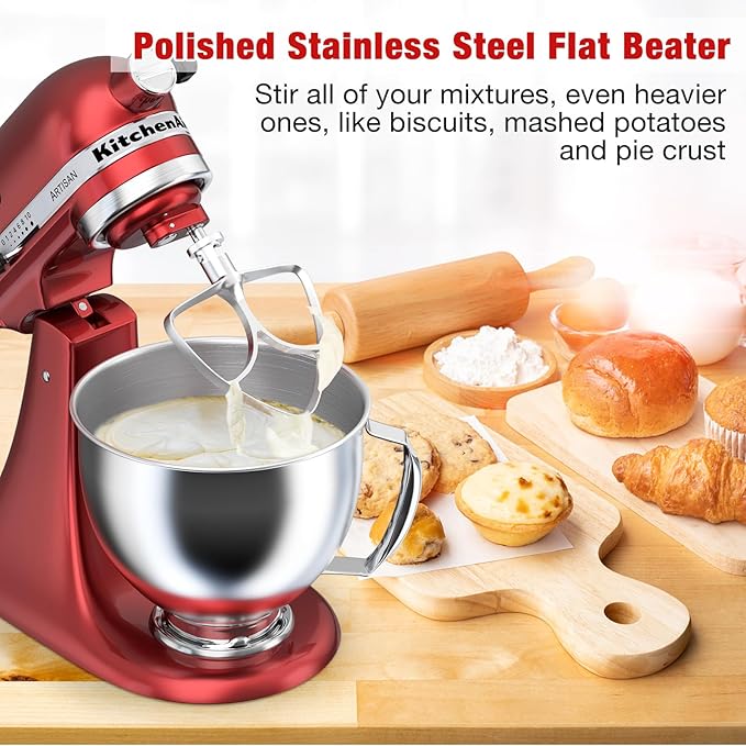 4.5-5QT Stainless Steel Flat Beater for KitchenAid Stand Mixer, Kitchen Aid Paddle Attachment Accessories/No coating/Dishwasher Safe Replacement for K45 KN15E1X KSM75 and Other Models