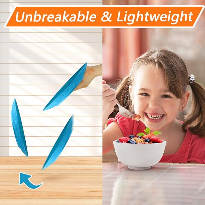 Homienly Dinnerware Sets Plates and Bowls Sets Wheat Straw Dish Set Service for 4 Alternative to Plastic Plates Cups Lightweight & Unbreakable Dishes Set for Kitche Outdoor Camping 16 PCS-Island