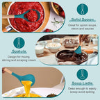 P&P CHEF Cooking Utensils Set, 6 PCS Kitchen Utensils with Wooden Handle, Silicone Spatula for Nonstick Cookware, Easy Clean & Non-toxic, Blue