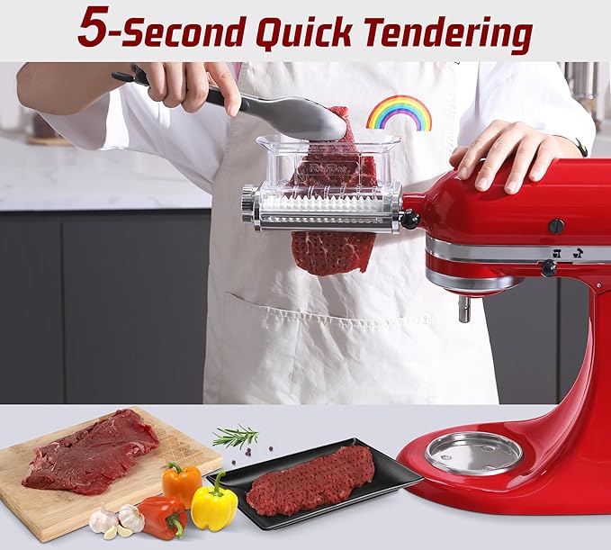 Meat Tenderizer Attachment for Kitchenaid Stand Mixers, 3 Adjustable Thickness, Meat Tenderizer Machine with Transparent Cover, Meat Cuber Accessories for Kitchen aid, Dishwasher Safe