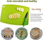 Thick Silicone Cutting Board 12.6'' x 9.1'' Juice Grooves Easy Grip Handle Dishwasher Safe-Green