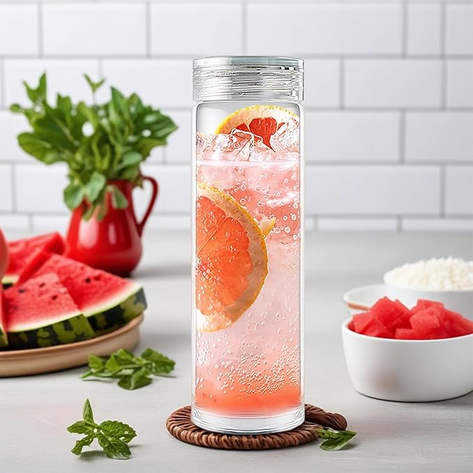 16oz Glass Bottles with Lids,Glass Bottles with lids,glass water bottles.Suitable for beverage storage, juicing, drinking water, tea, leak-proof, reusable, borosilicate 6pack