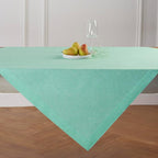 Solino Home Linen Cloth Tablecloth 52 x 52 Inch - 100% Pure Linen Chambray Aqua Square Tablecloth - Athena, Machine Washable Table Throw for Summer