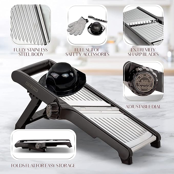 Gramercy Mandoline Food Slicer, Vegetable Cutter, Potato Slicer, Mandolin for Kitchen, Veggie Cutter, Cucumber Tool - Comes with One Pair Cut-Resistant Gloves