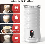 Milk Frother, Paris Rhône 4-in-1 Milk Steamer and Frother, Hot & Cold Foam Milk Warmer with Temperature Control, Auto Shut-Off Frothers for Coffee, Latte, Cappuccino, Macchiato