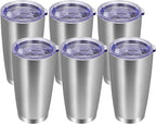 VEGOND 20oz Tumbler with Lid and Straw Stainless Steel Tumbler Cup Bulk Vacuum Insulated Double Wall Travel Coffee Mug Powder Coated Coffee Cup(Stainless 6 Pack