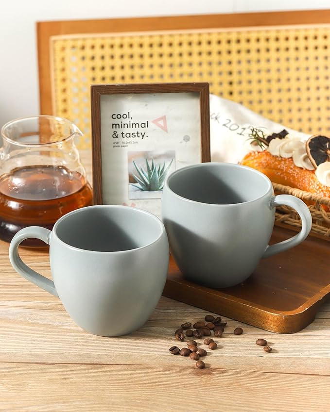 Coffee Mugs Set of 4, 16 oz Ceramic Coffee Cups for Latte, Tea, Milk, Cereal, Cappuccino, Stoneware Tea Cups for Housewarming Wedding Gifts, Microwave & Dishwasher Safe, Pebble Gray