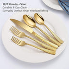 40-Piece Silverware Set, Gold Hammered Stainless Steel Flatware Sets for 8, Food-Grade Tableware Set, Including Fork Knife Spoon Set, Durable Home Kitchen Cutlery Sets, Dishwasher Safe, RX357