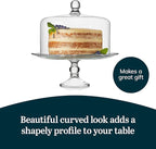 Libbey Selene Glass Cake Stand with Dome Lid, Elegant Curved Footed, Covered Cake Stand, Versatile Serving Dish for Variety of Desserts and More