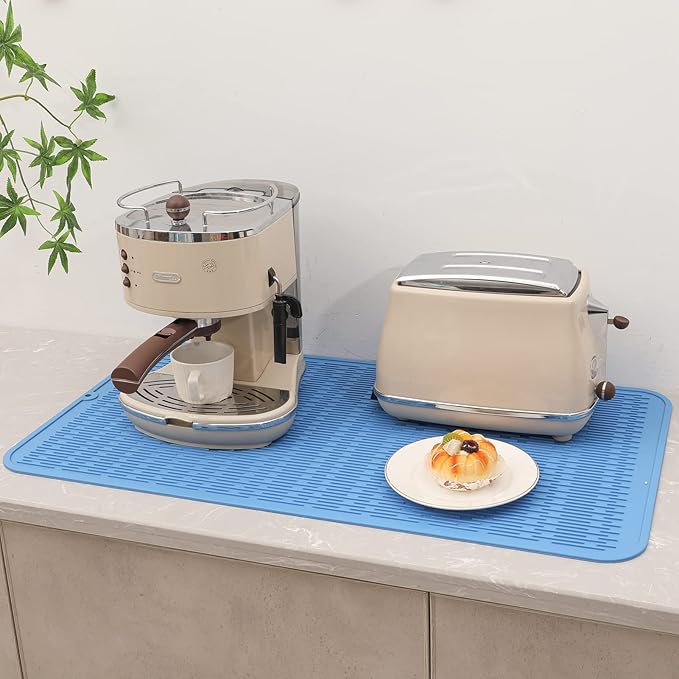 Silicone Dish Drying Mat for Multiple Usage,Easy clean,Eco-friendly,Heat-resistant Silicone Mat for Kitchen Counter or Sink,Refrigerator or Drawer Liner Lichen BlueL 4XL 32 inches x 18 inches