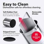 Cooler Kitchen Rotating Extra Large Stainless Steel Utensil Holder Caddy with Sturdy No-Tip Weighted Base, Removable Divider, and Gripped Insert Bottom -Dishwasher Safe Metal Cooking Utensil Holder…