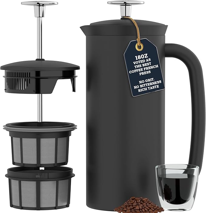 ESPRO P7 French Press Coffee Maker - Double-Walled Stainless Steel Insulated with Micro-Filter, 18 Ounces, Matte Black
