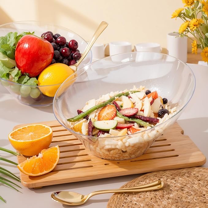 bUCLA 54 OZ Clear Plastic Serving Bowls (12 Pack) - Angled Serving Bowls Disposable for Chip&Candy - Party Table Salad and Fruit