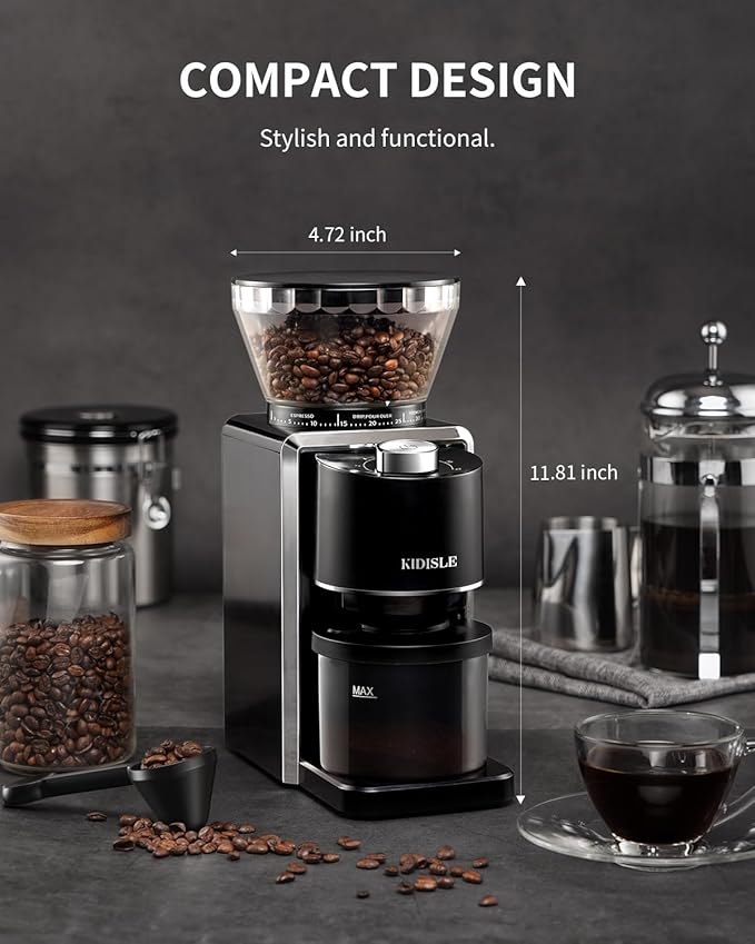 Conical Burr Coffee Grinder, Electric Coffee Bean Grinder for Precise Grinding, 35 Settings, 2–12 Cup Selector, Anti-Static Design for Home Use, Black