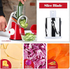 Ourokhome Rotary Cheese Grater Hand Crank, Kitchen Shredder Speed Mandolin Slicer Nut Grinder with Handle and Drum Blades for Cheese, Vegetable, Walnut, Chocolate, Potato, Carrot, 3 Blades, Red