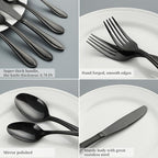 Black Silverware Set, 20-Piece Stainless Steel Flatware for 4, Heavy-Duty 18/0 Stainless Steel Utensils,Mirror Polished Dishwasher Safe for Home & Kitchen Dining