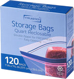 TYPLASTICS Quart Food Storage Zip Bags, 120 Count, Double Zipper, Easy Open Design, Reclosable