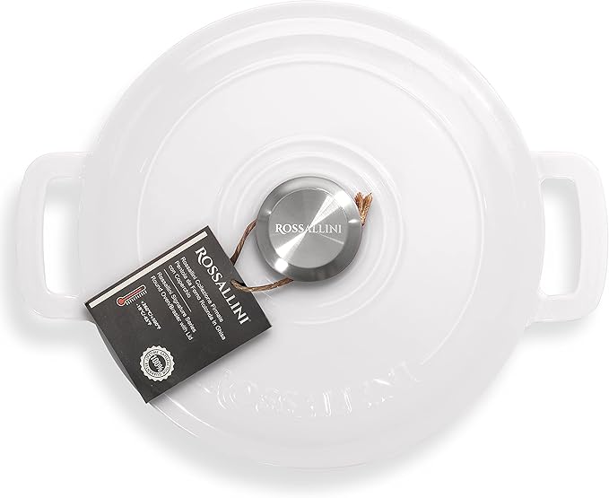 Signature Enameled Cast Iron Braiser, Non-Stick Serving Pot with Tight Fitting Lid for Perfect Roasting, Baking, Sauteing, Searing, and Pan Frying | 3.5Q (3.3L) - White