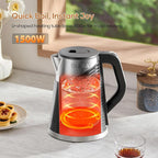 OLEGA Electric Kettle - 1500W Electric Tea Kettle 1.8L Stainless Steel Inner Electric Kettles for Boiling Water Auto Shut Off Boil-Dry Protection Electric Water Kettle for Coffee Tea (Black + Silver)