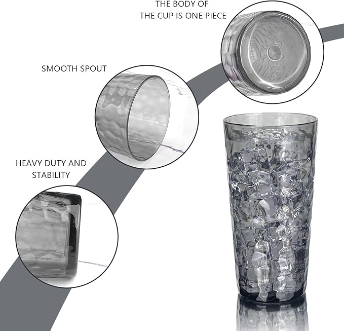 Yalin 24-Ounce Plastic Tumbler Acrylic Drinking Glasses, Reusable Plastic Cups, Stackable, BPA-Free, Shatter Proof, Dishwasher Safe, Set of 8 (Gray)