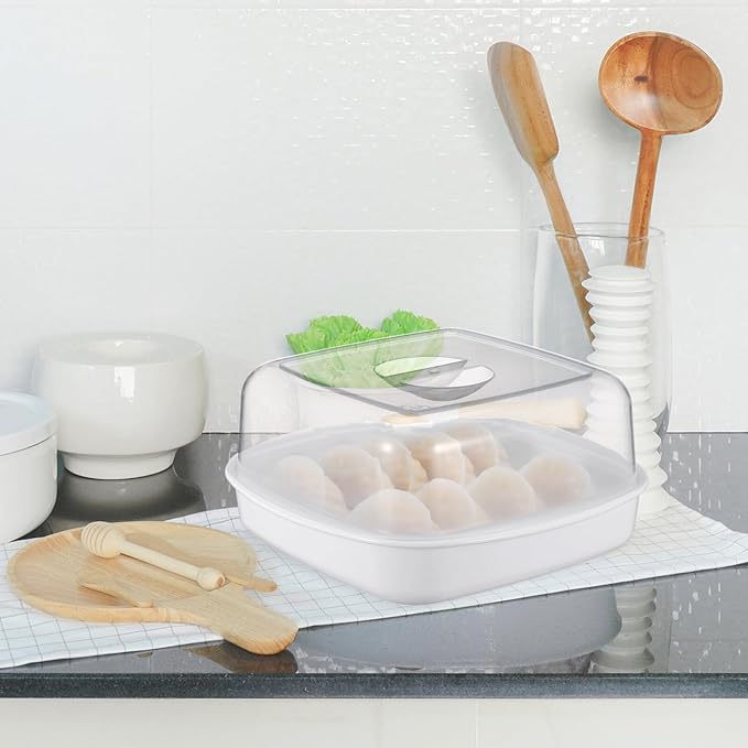 Cabilock Microwave Cookware Steamer, Microwave Cooker, Microwave Cookware Steamer, Removable Strainer and Locking Steam Vent Lid, Cook and Serve Container 7.4x7.4x4.3 inch (White)