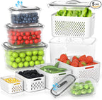 5 Pack Fruit Storage Containers for Fridge - Clear Berry Containers with Colander, Airtight Fridge Organizer Bins with Vent Handle Lids for Refrigerator Organizers and Storage Keep Fresh