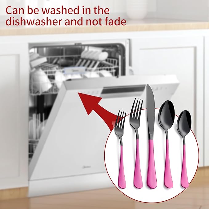 20-Piece Purplish Red Silverware Set 18/0 Stainless Steel Black Silverware Set Purplish Red Handle Cutlery Black Set Service for 4 Dinner Knives Forks Spoons Flatware Set Dishwasher Safe