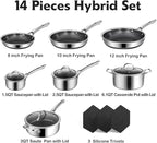 Pots and Pans Set Non Stick, 14 Pcs Hybrid Stainless Steel Cookware Sets, Non Stick Frying Pans, Saucepans, Saute Pan & Stock Pot, PFOA Free Kitchen Skillet,Induction Compatible