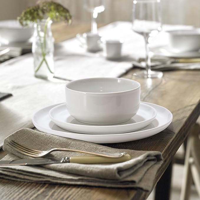 12 Pieces Porcelain Dinnerware Set, Modern Serving Plates and Bowls Sets, Premium White Dishes Set for 4, Chip and Scratch Resistant Dishware Sets Kitchen Dish Dining Ware Tableware Set, White