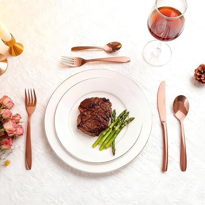 Rosegold 20 Piece Silverware Set,Stainless Steel Flatware Set for 4,18/0 Rust-Proof Cutlery Set with Forks & Spoons,Mirror Polished Dishwasher Safe - Heavy Duty Tableware for Home & Dining