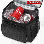 FlowFly Insulated Reusable Lunch Bag Adult Large Lunch Box for Women and Men with Adjustable Shoulder Strap,Front Zipper Pocket and Dual Large Mesh Side Pockets,Dot