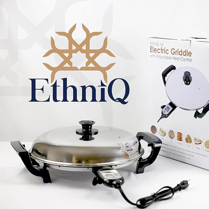Ethniq 16" Electric Griddle for Ethiopian Injera, Somalian Anjero, Crepe, Lefse, Mogogo, Mitad, Pancake Teff Maker - Adjustable Digital Heat Control - Non-Stick Surface - Even Heat Distribution