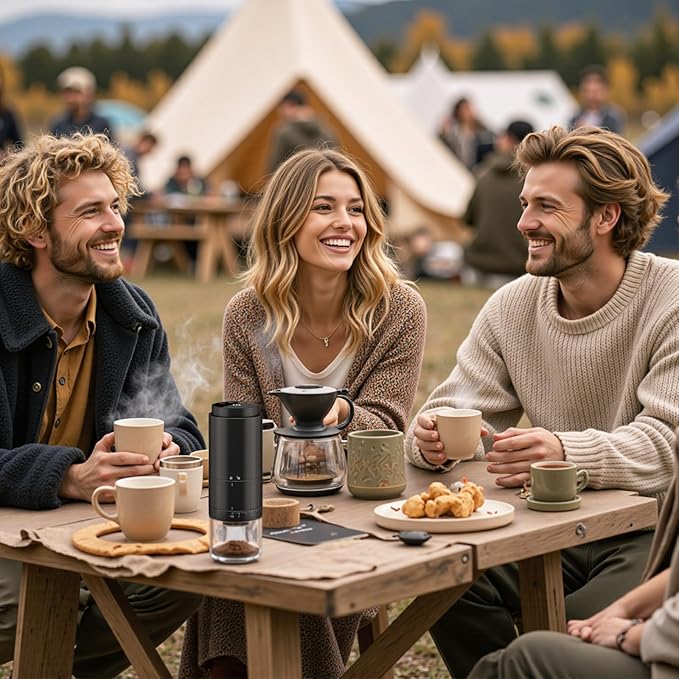 Portable Electric Coffee Grinder Rechargeable,Office 38 Adjustable Grinding Settings， LED Battery Indicator Shows Remaining Battery, Suitable for Travel, Camping, Office