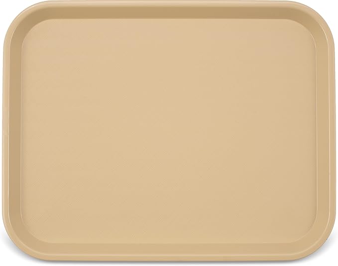 Carlisle FoodService Products Fast Food Cafeteria Tray 14" x 18", Durable Polypropylene with Slip-Resistant Surface, Stackable for Cafes and Schools, BPA-Free, Beige