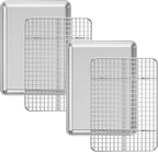 Baking Sheet with Cooling Rack Set [2 Sheets + 2 Racks], Deedro Stainless Steel Cookie Half Sheets Baking Pan Oven Tray with Rack, 12 x 10 x 1 Inch, Heavy Duty, Non-toxic, Dishwasher Safe