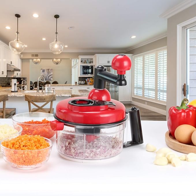 Cambom Manual Food Chopper Vegetable Chopper Hand Food Processor, Mixer, Blender, Whipper, Egg White Separator, Mincer, Grinder, Dicer with Clear Container 1200ml BPA Free Strong
