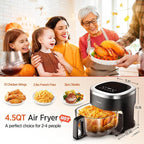 6-IN-1 Glass Air Fryer with 4.5 QT Capacity,Air Fry, Roast, Reheat, Dehydrate, Air Crisp Technology,Nonstick & Dishwasher Safe Basket,97% Less Oil,Features Digital Timer1