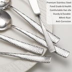 Large Hostess Serving Utensils Set, Stainless Steel Heavy Duty Hammered Serving spoons, Slotted Spoons, Serving Fork, Cake Server, Butter Knife, Dishwasher Safe（Silver）