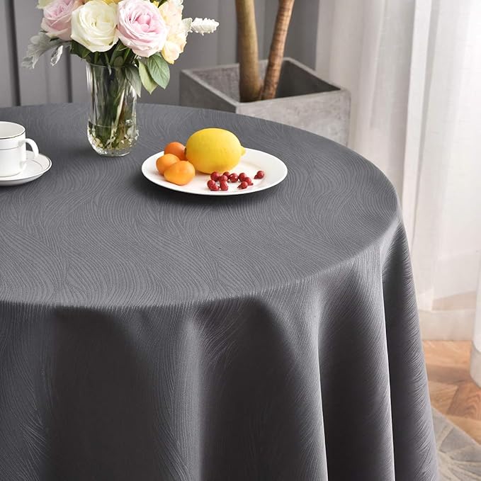 maxmill Round Jacquard Tablecloths Swirl Pattern Spillproof Wrinkle Free Heavy Weight Soft Table Cloth for Circular Table Cover of Buffet Banquet Parties Holiday Dinner Round 90 Inch Charcoal