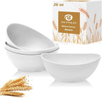 Wheat Straw Bowls Set of 4, Unbreakable Plastic Bowls Reusable, Microwave Safe Cereal Bowl for Camping, RV, Apartment, Party, Kitchen Bowl for Serving, Eating, Soup, Popcorn (26 OZ, White)