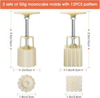 Luxiv Moon Cake Mould 50g, 12 PCS Pattern Hand-Pressure Mooncake Molds for Mid-Autumn DIY Pastry Tool 2 Set with 6pcs Round Flower Mooncake Mode and 6 Pcs Square Pattern Mooncake Mould (White, 50g)