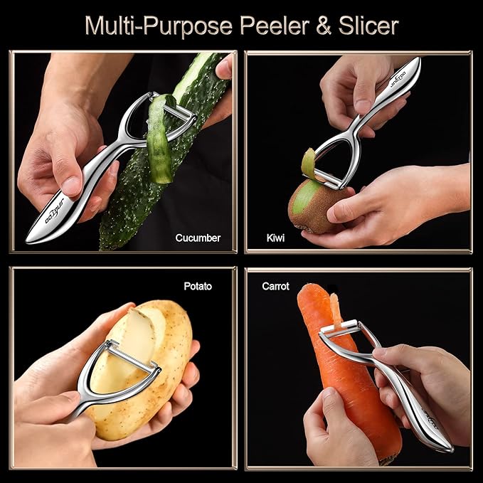 Premium Vegetable Peeler Stainless Steel，Ultra Sharp Potato Peelers, Fruit Veggie Peeler Swivel Blade, Y Shaped Apple Carrot Peelers for Kitchen Ergonomic Handle - 5 Years Warranty (Serrated)