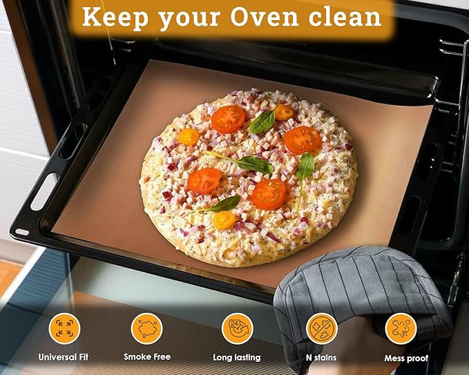 Oven Liners for Bottom, 2 Pack Large Thick Heavy Duty 100% Non-stick Reusable Teflon Mat, 25"x17" Baking Mat for Electric, Gas, Toaster Ovens, Grills (Copper)